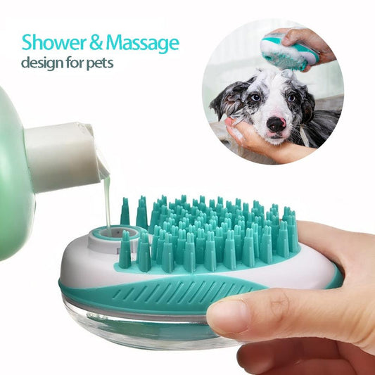 Pet Dog Cat Bath Brush 2-in-1 Pet Massage Comb Soft Silicone Pet Shower Hair Grooming Comb Dog Cleaning Tool Pet Supplies Pet Brush Bath Massage Brush Shampoo Dispenser for Pet